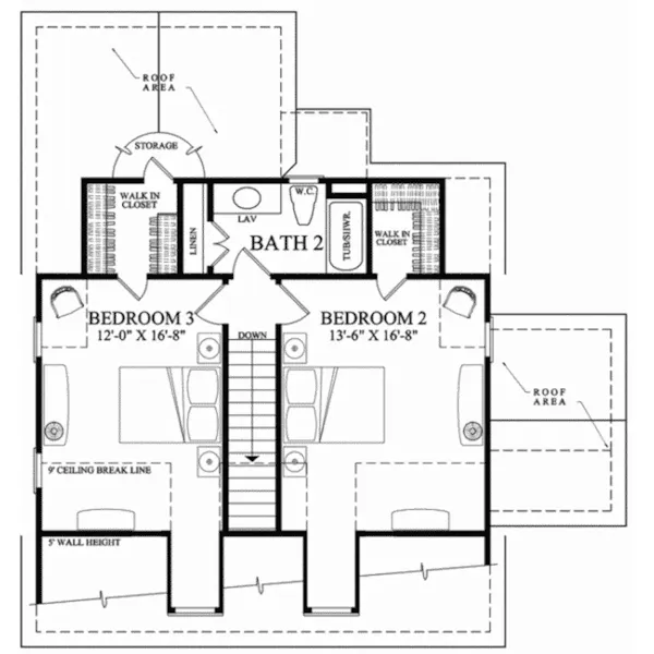 Colonial House Plan Second Floor - Lilliput Country Cottage 128D-0227 - Shop House Plans and More