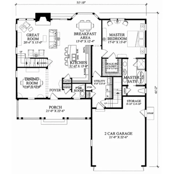 Farmhouse Plan First Floor - Merry Oaks Country Home 128D-0235 - Shop House Plans and More