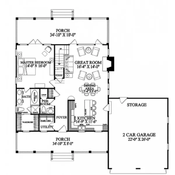 Beach & Coastal House Plan First Floor - Pawleys Isle Country Home 128D-0248 - Shop House Plans and More