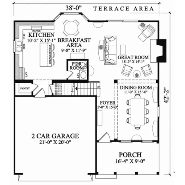 European House Plan First Floor - Pebble Brook Country Home 128D-0249 - Shop House Plans and More