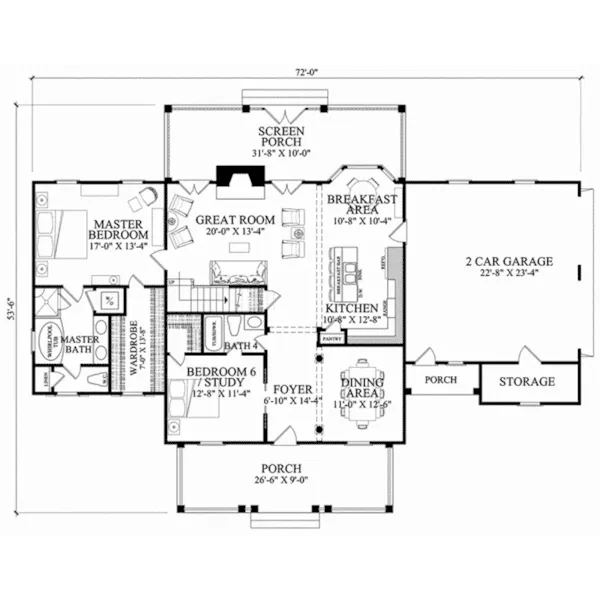 Farmhouse Plan First Floor - Ravenswood Country Home 128D-0256 - Shop House Plans and More