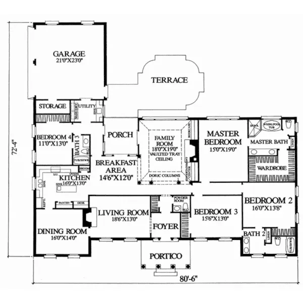 Southern House Plan First Floor - Rosehill Colonial Home 128D-0261 - Shop House Plans and More