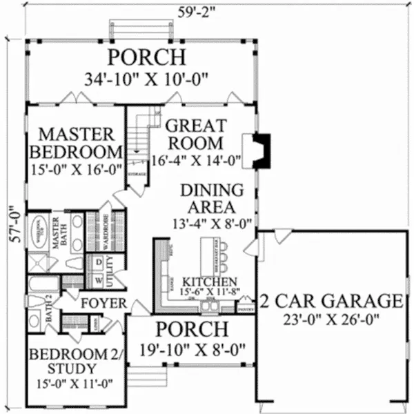 Cabin & Cottage House Plan First Floor - Sandpiper Bay Country Home 128D-0264 - Shop House Plans and More