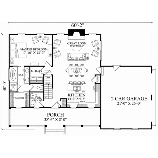 Southern House Plan First Floor - Sweetwater Cottage Home 128D-0285 - Shop House Plans and More