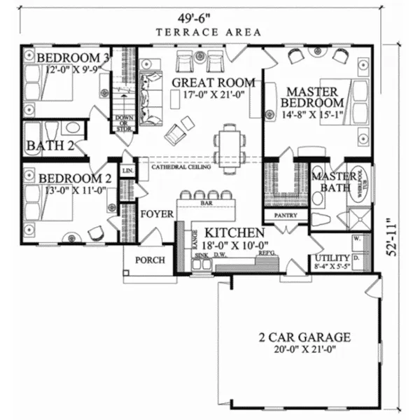 Traditional House Plan First Floor - Valleydale Country Ranch Home 128D-0296 - Shop House Plans and More