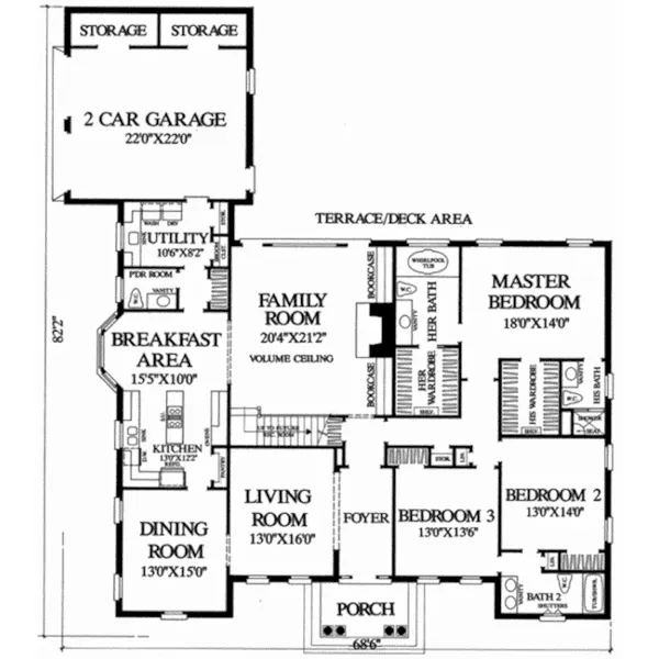 Georgian House Plan First Floor - Vicksburg Ranch Home 128D-0297 - Shop House Plans and More