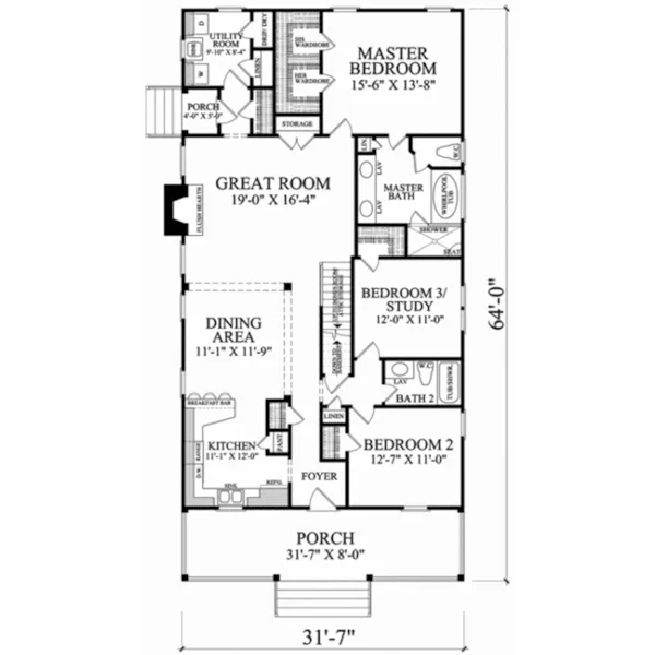 Cabin & Cottage House Plan First Floor - Whistlin' Dixie Cottage 128D-0306 - Shop House Plans and More