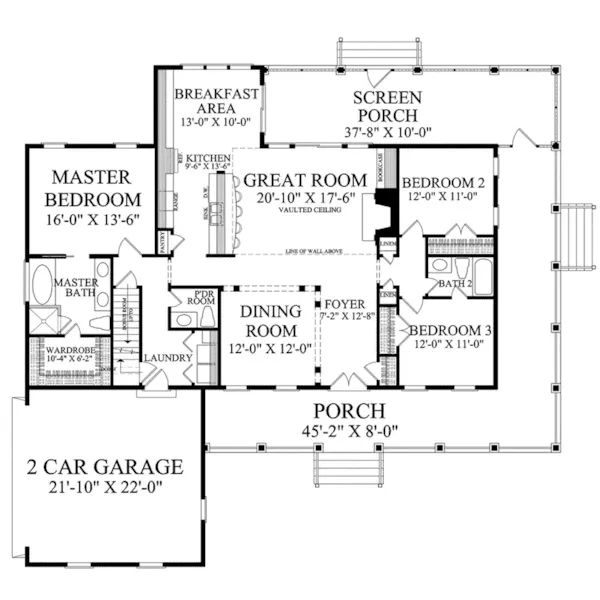 Country House Plan First Floor - Cotton Wood Country Home 128D-0315 - Shop House Plans and More