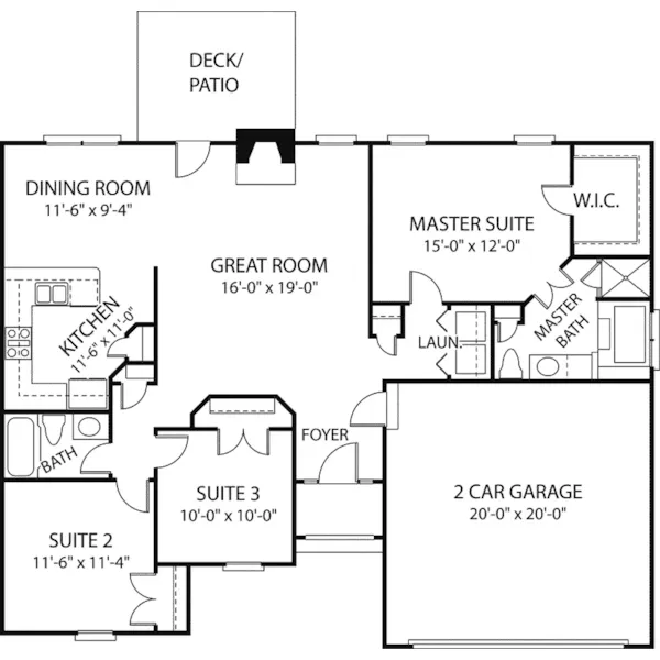 Ranch House Plan First Floor - Steelcote Country Home 129D-0001 - Shop House Plans and More