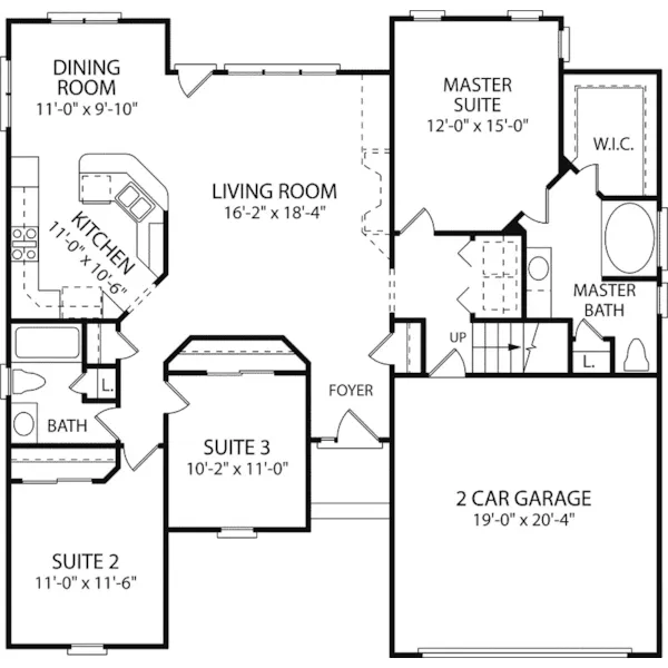 Traditional House Plan First Floor - La Castille Hill Ranch Home 129D-0003 - Shop House Plans and More