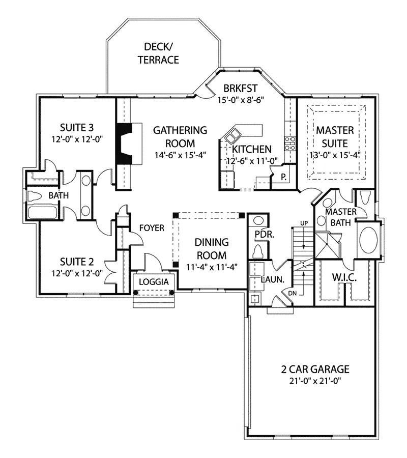 Ranch House Plan First Floor - Twillman Traditional Home 129D-0007 - Shop House Plans and More