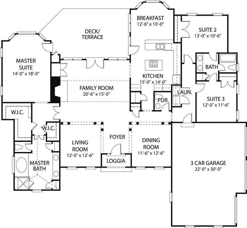 Southern House Plan First Floor - Niagara Falls European Home 129D-0014 - Shop House Plans and More