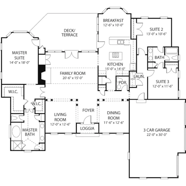 Ranch House Plan First Floor - Niagara Falls European Home 129D-0014 - Shop House Plans and More