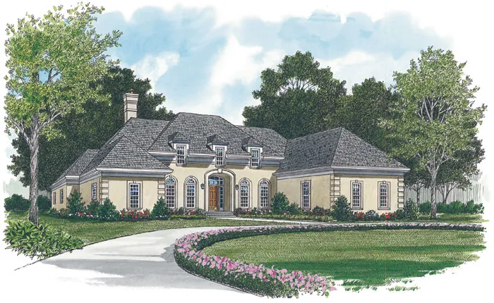 Ranch House Plan Front Image - Niagara Falls European Home 129D-0014 - Shop House Plans and More
