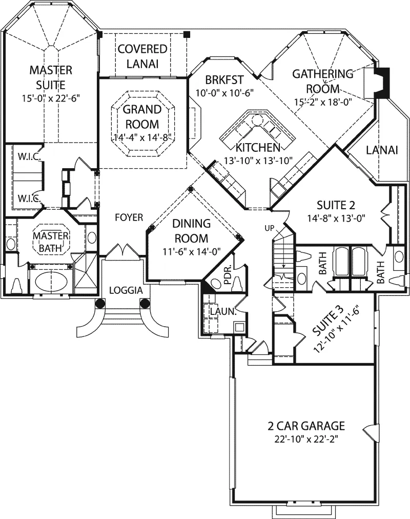 Traditional House Plan First Floor - Cabot Georgian Ranch Home 129D-0017 - Search House Plans and More
