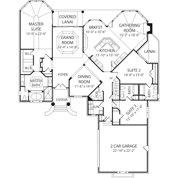 Traditional House Plan First Floor - Cabot Georgian Ranch Home 129D-0017 - Search House Plans and More