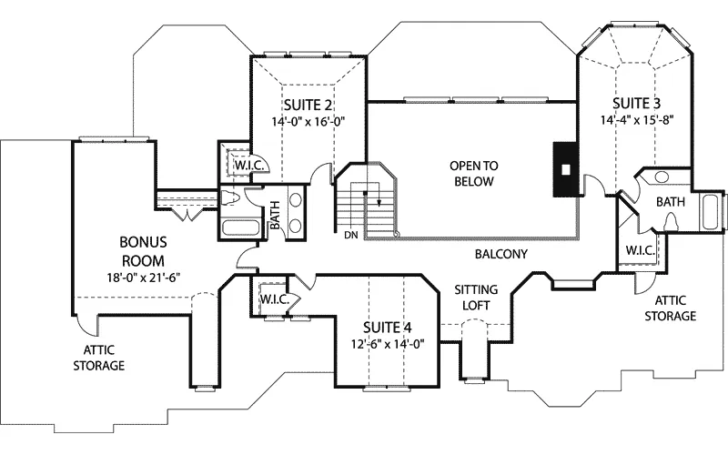 Southern House Plan Second Floor - Blairwood Luxury Home 129D-0034 - Search House Plans and More