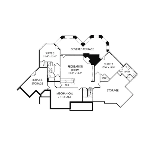 Ranch House Plan Lower Level Floor - Orchard Heights Luxury Home 129D-0035 - Shop House Plans and More