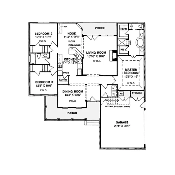 Traditional House Plan First Floor - Pallardy Country Ranch Home 130D-0018 - Shop House Plans and More