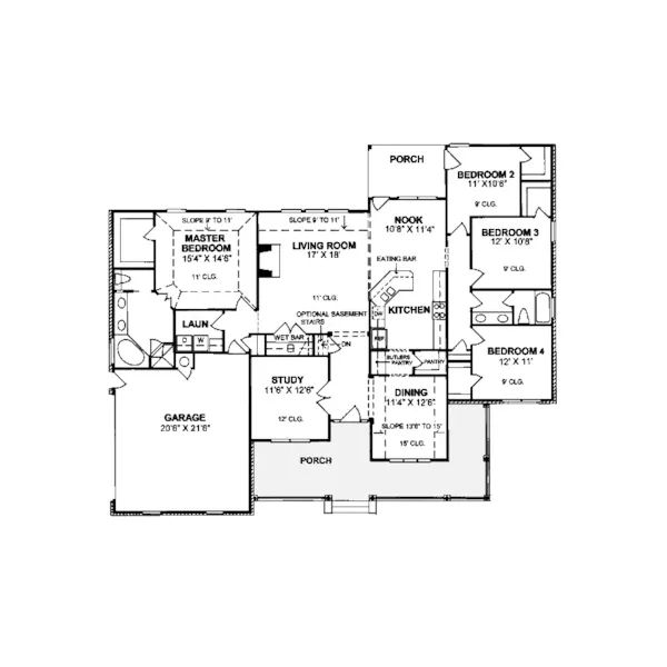 Ranch House Plan First Floor - Eckelmann Southern Bungalow Home 130D-0054 - Search House Plans and More