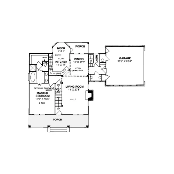 Southern House Plan First Floor - Oscar Cape Cod Home 130D-0057 - Shop House Plans and More