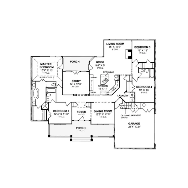 Ranch House Plan First Floor - Menola Southern Ranch Home 130D-0065 - Shop House Plans and More