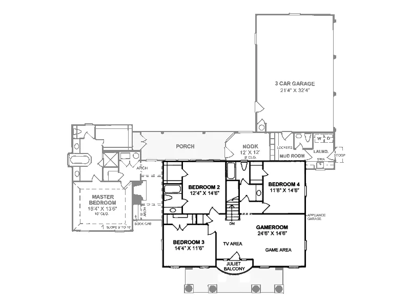 Southern Plantation House Plan Second Floor - Orlando Plantation Southern Home 130D-0081 - Shop House Plans and More