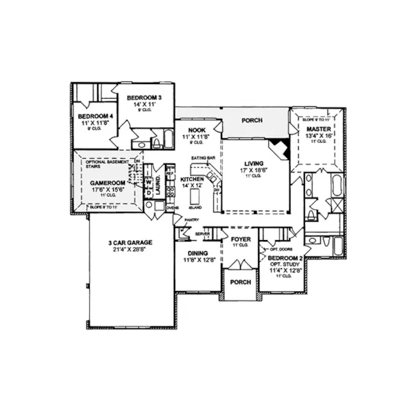 Southern House Plan First Floor - Gordon Creek Ranch Home 130D-0085 - Search House Plans and More