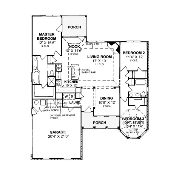 Ranch House Plan First Floor - Chadwick Ranch Home 130D-0110 - Search House Plans and More