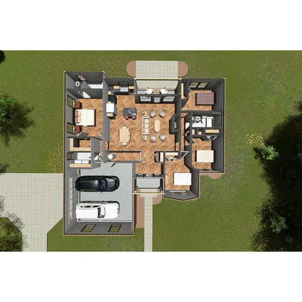 Country House Plan 3D First Floor - Downall Green Traditional Home 130D-0114 - Search House Plans and More