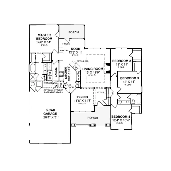 Ranch House Plan First Floor - Sullivan Mill Country Ranch Home 130D-0117 - Shop House Plans and More