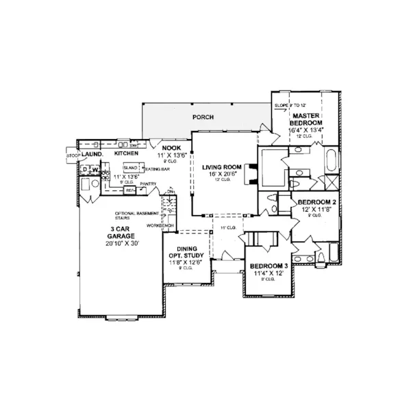 Ranch House Plan First Floor - Bridgeport Country Ranch Home 130D-0118 - Search House Plans and More