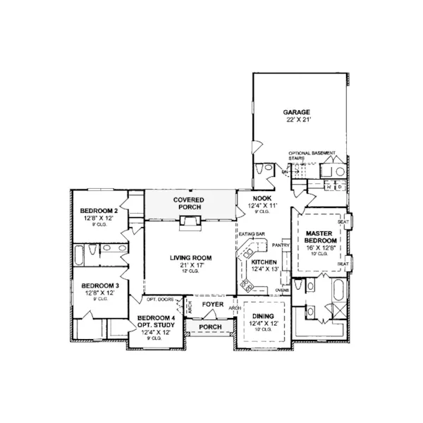 Country House Plan First Floor - Bradenberry Country Ranch Home 130D-0128 - Search House Plans and More