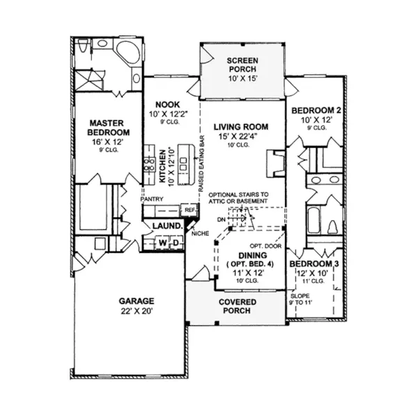 Ranch House Plan First Floor - Tamworth Country Home 130D-0131 - Shop House Plans and More