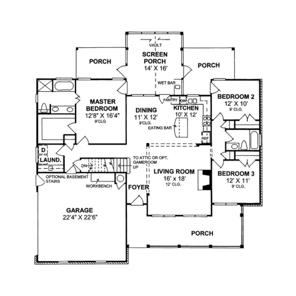 Ranch House Plan First Floor - Delaplain Traditional Home 130D-0138 - Search House Plans and More