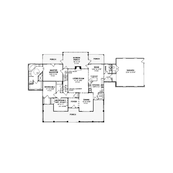 Bungalow House Plan First Floor - Cressona Ranch Home 130D-0147 - Search House Plans and More