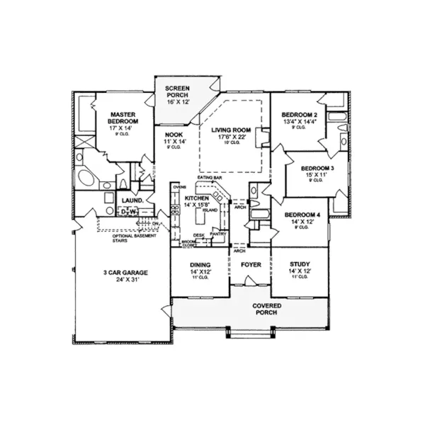 Neoclassical House Plan First Floor - Countryshire Ranch Home 130D-0153 - Search House Plans and More