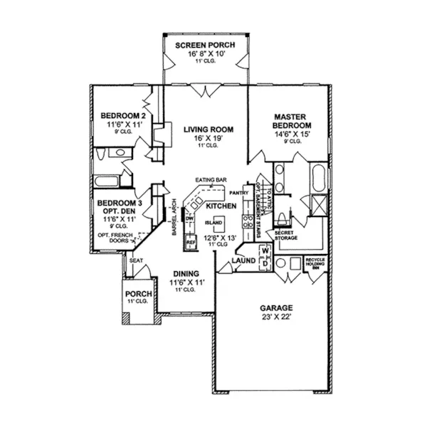 Ranch House Plan First Floor - Dovedale Ranch Home 130D-0157 - Search House Plans and More