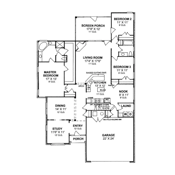 Traditional House Plan First Floor - Drayton Ranch Home 130D-0162 - Search House Plans and More