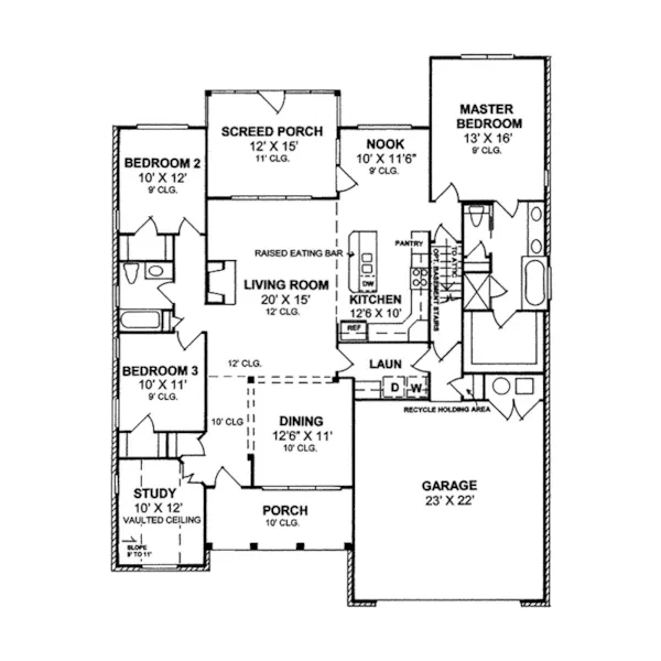 English Cottage House Plan First Floor - Rushmoor Ranch Home 130D-0164 - Shop House Plans and More