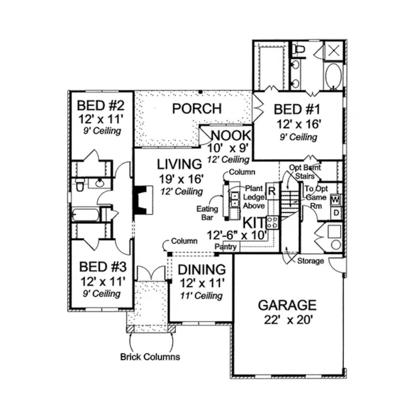 Ranch House Plan First Floor - Kings Trail Traditional Home 130D-0172 - Search House Plans and More