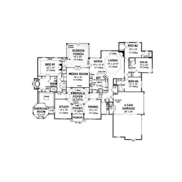 Ranch House Plan First Floor - Princeton Park Luxury Home 130D-0181 - Shop House Plans and More