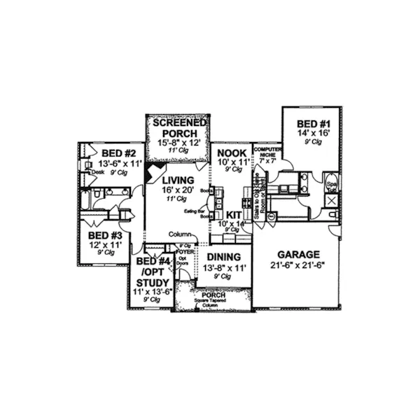 Country House Plan First Floor - Bixby Place Traditional Home 130D-0192 - Search House Plans and More