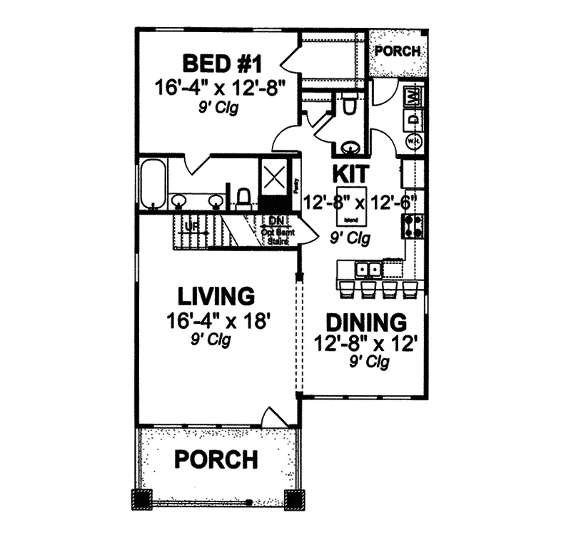 Country House Plan First Floor - Langwood Narrow Lot Country Home 130D-0210 - Shop House Plans and More