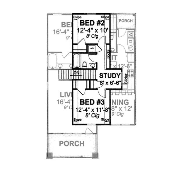 Shingle House Plan Second Floor - Langwood Narrow Lot Country Home 130D-0210 - Shop House Plans and More