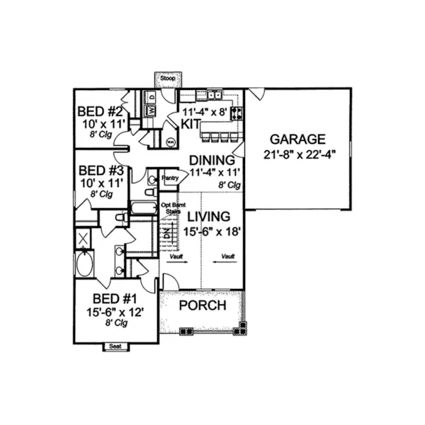 Craftsman House Plan First Floor - Ravelle Country Ranch Home 130D-0217 - Shop House Plans and More