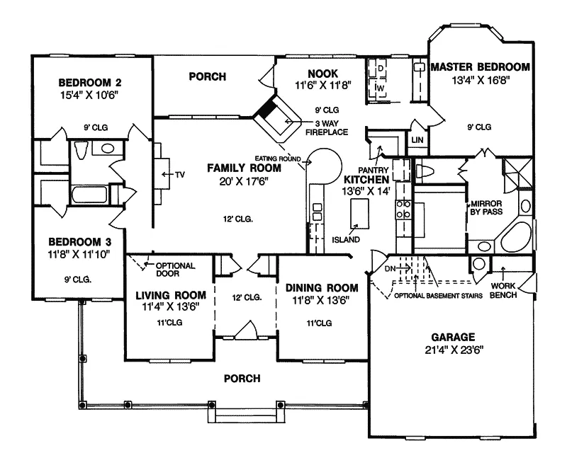 Farmhouse Plan First Floor - Freeport Pass Country Ranch Home 130D-0320 - Search House Plans and More