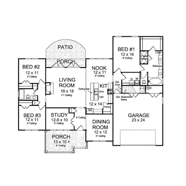 Craftsman House Plan First Floor - Riverside Lane Ranch Home 130D-0324 - Shop House Plans and More