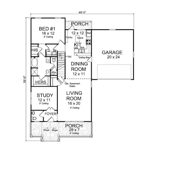 Craftsman House Plan First Floor - Abbey Downs Country Home 130D-0329 - Search House Plans and More