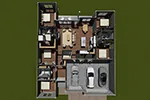 Craftsman House Plan 3D First Floor - Deercliff Country Home 130D-0332 - Search House Plans and More